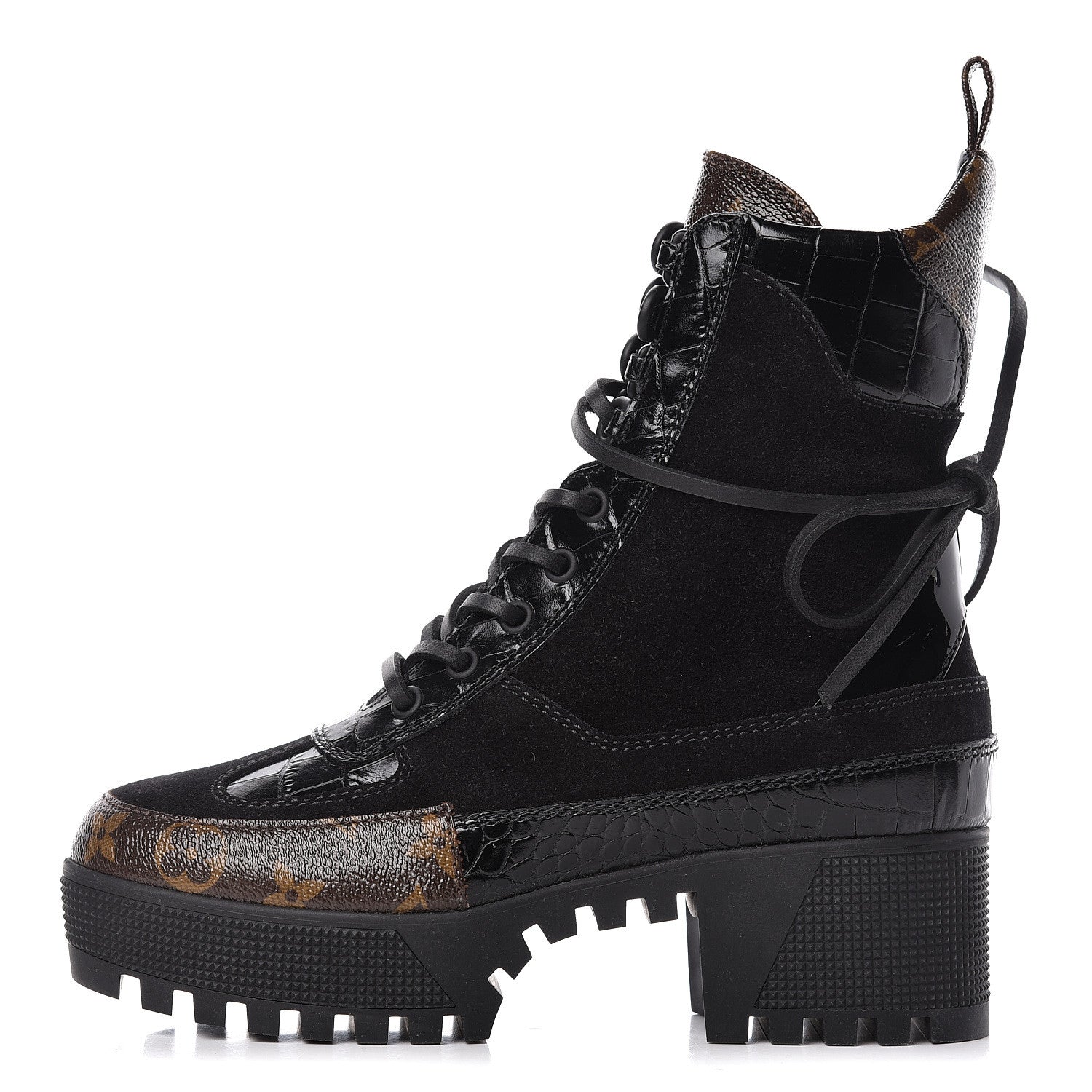 Louis Vuitton Suede Calfskin Monogram Laureate Platform Desert Boots 36 Black 1 of 9