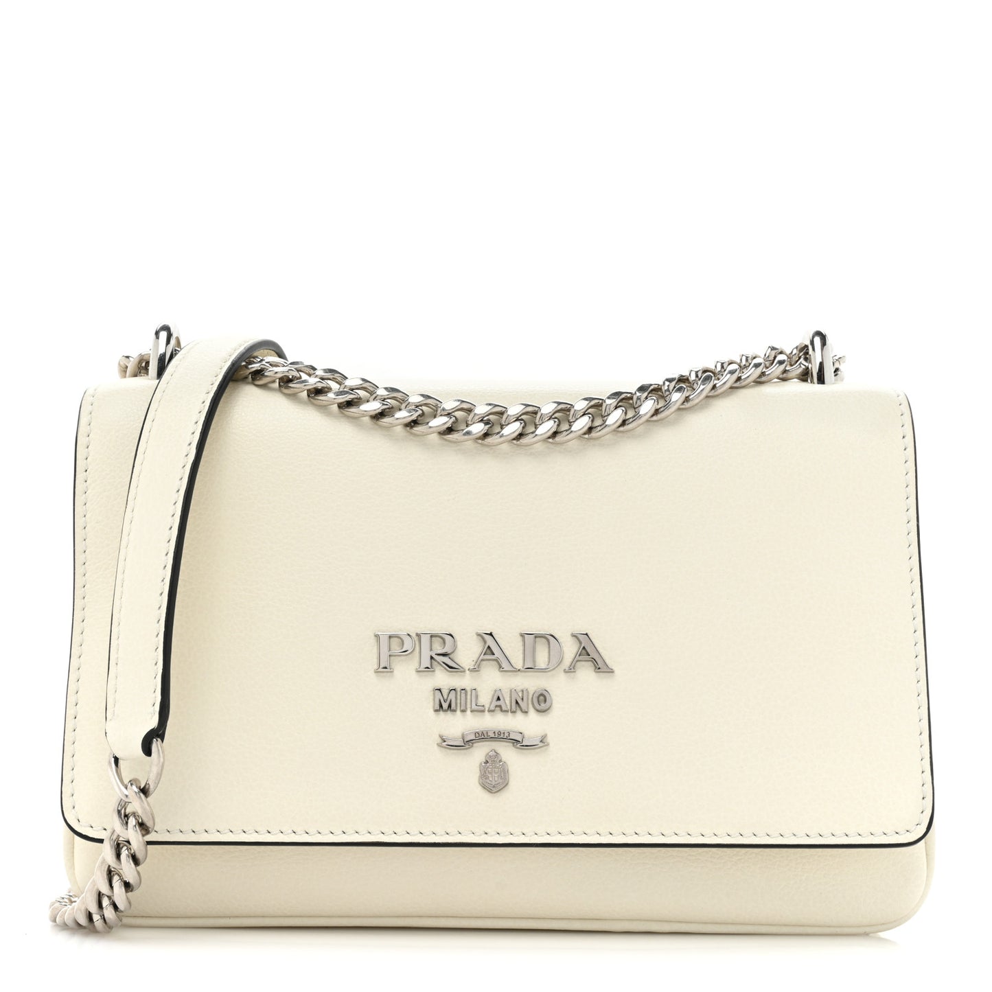 Glace Calfskin Chain Crossbody Bag White