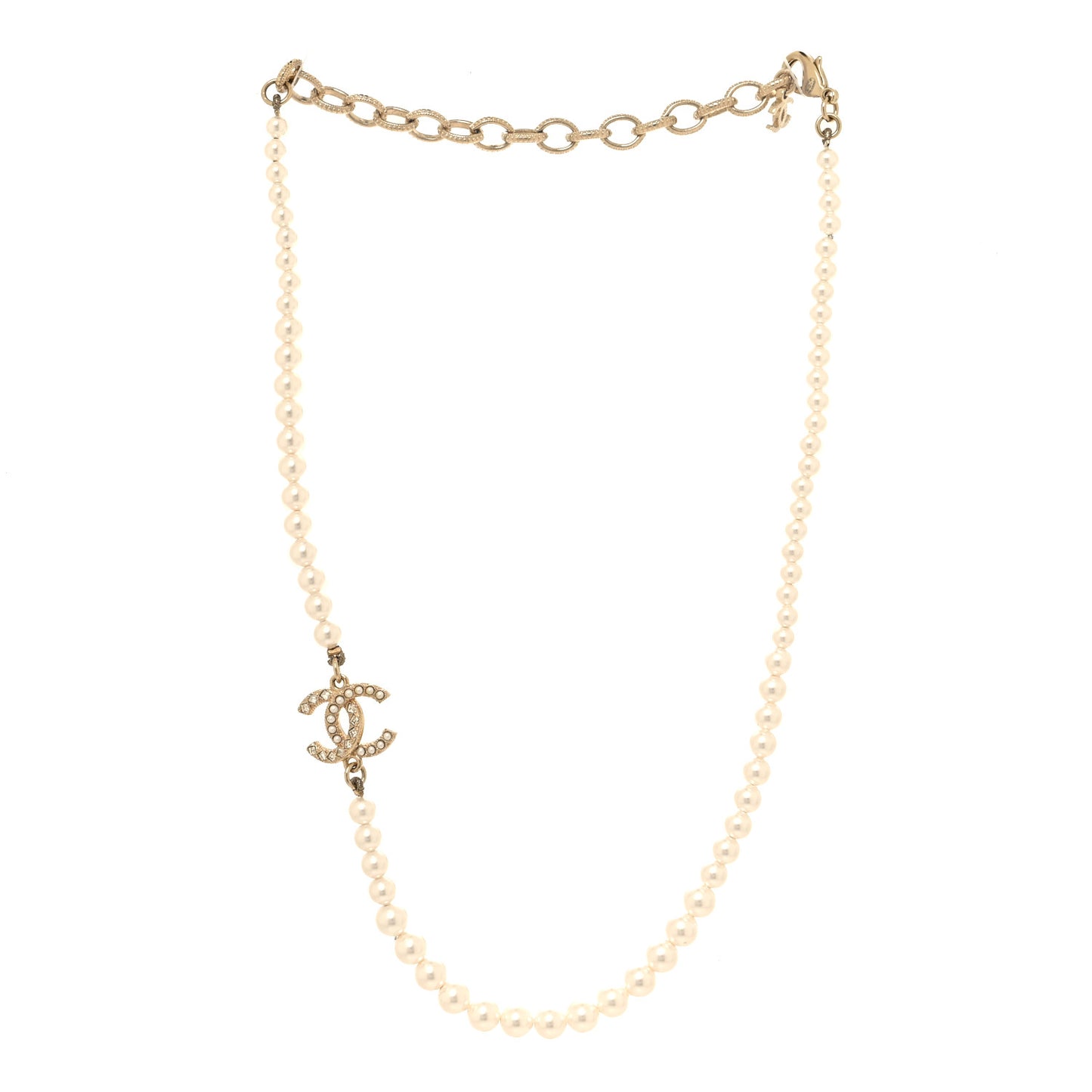 Pearl Crystal Baguette CC Short Necklace Gold