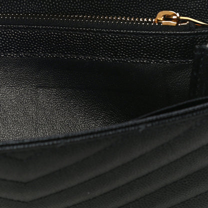 Saint Laurent Grain De Poudre Matelasse Chevron Monogram Flap Wallet Black 13 of 14