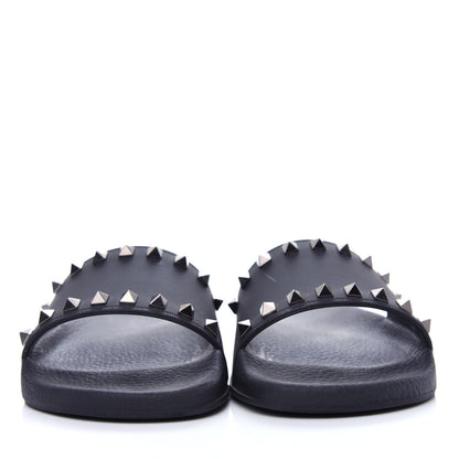 Valentino Garavani Rubber Rockstud Slide Sandals 38 Black 2 of 9