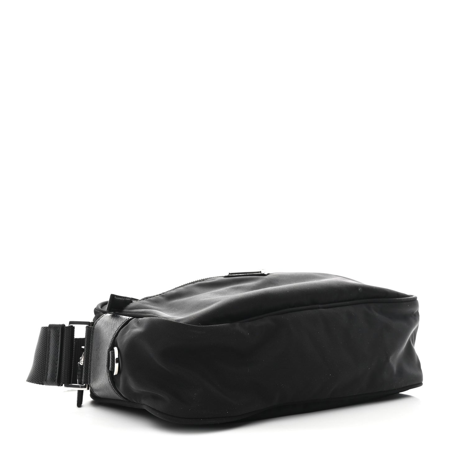 Re-Nylon Vela Saffiano Pocket Double Zip Shoulder Bag Black