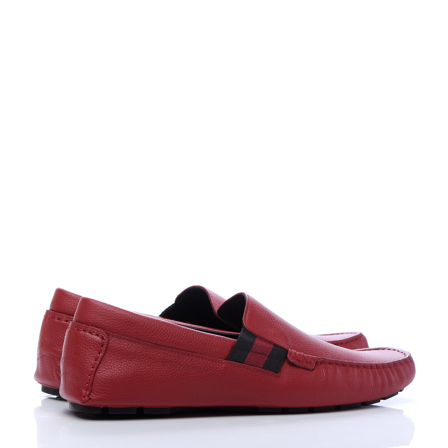 Gucci Calfskin Web Mens Driver Loafers 9 Red 4 of 15