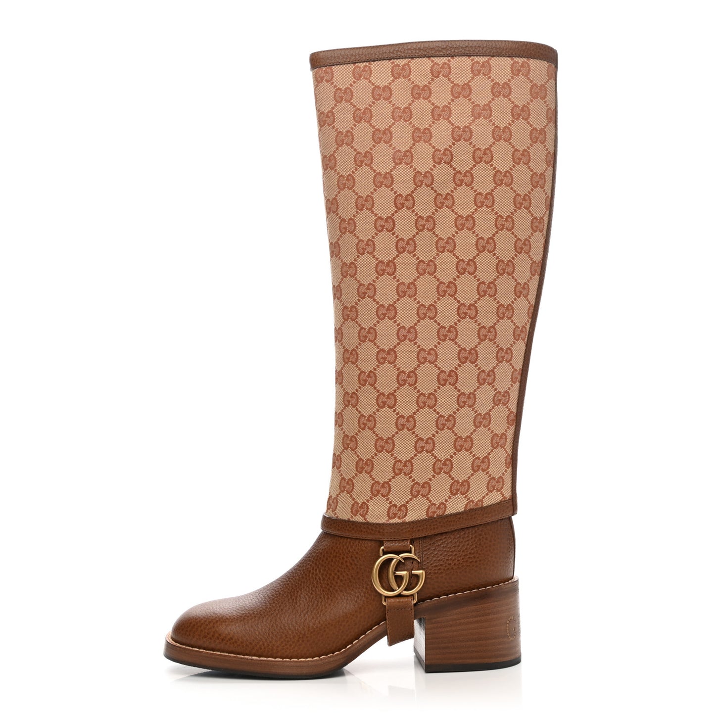 GG Monogram Calfskin Lola Tall Boots 39 Beige Ruggine Cuir