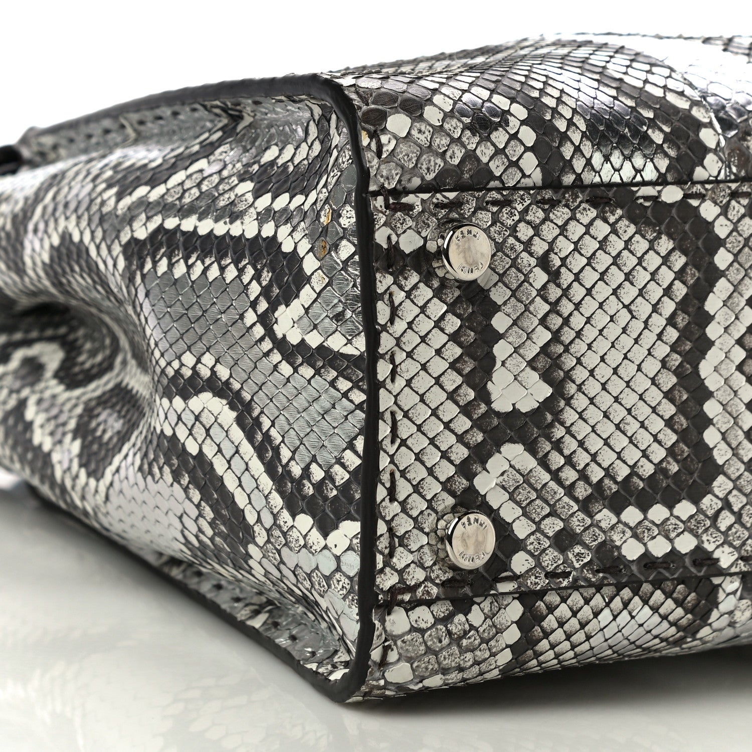 Fendi Python Selleria Medium Peekaboo Iconic Satchel Stone Silver 9 of 10