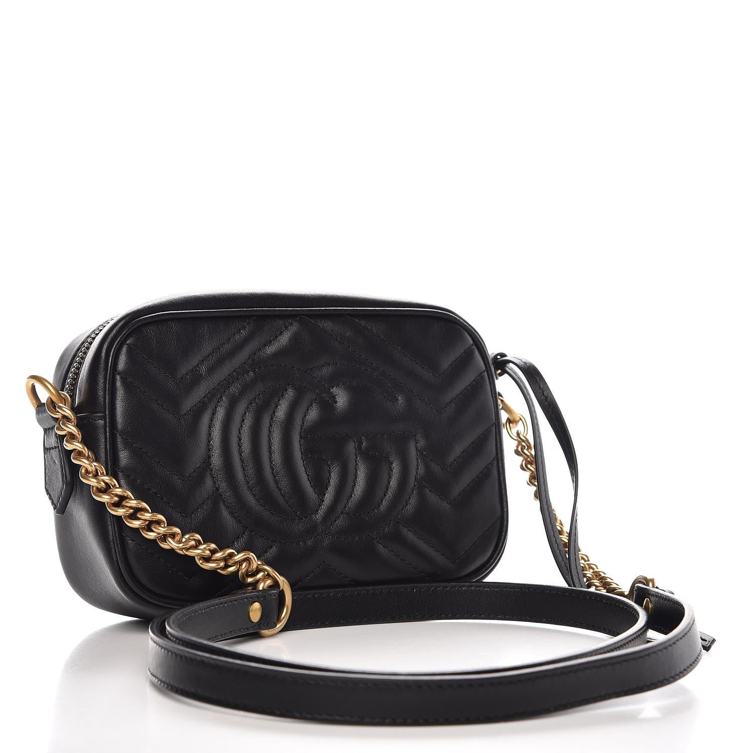 Gucci Calfskin Matelasse Mini GG Marmont Chain Shoulder Bag Black 3 of 8