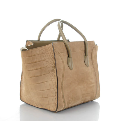 Celine Crocodile Embossed Nubuck Medium Phantom Luggage Beige 3 of 8