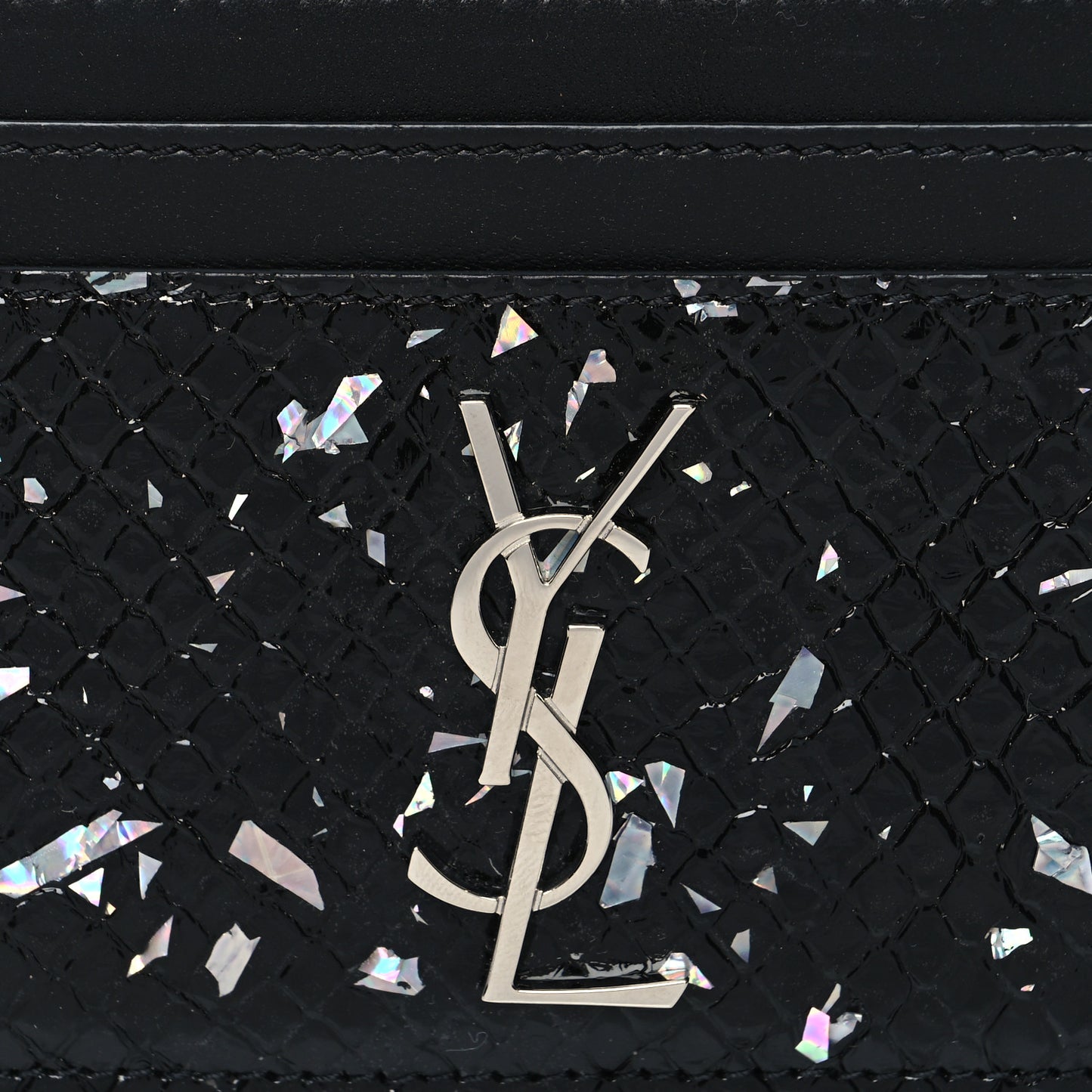 Lambskin Python Embossed Glitter Monogram Credit Card Case Black