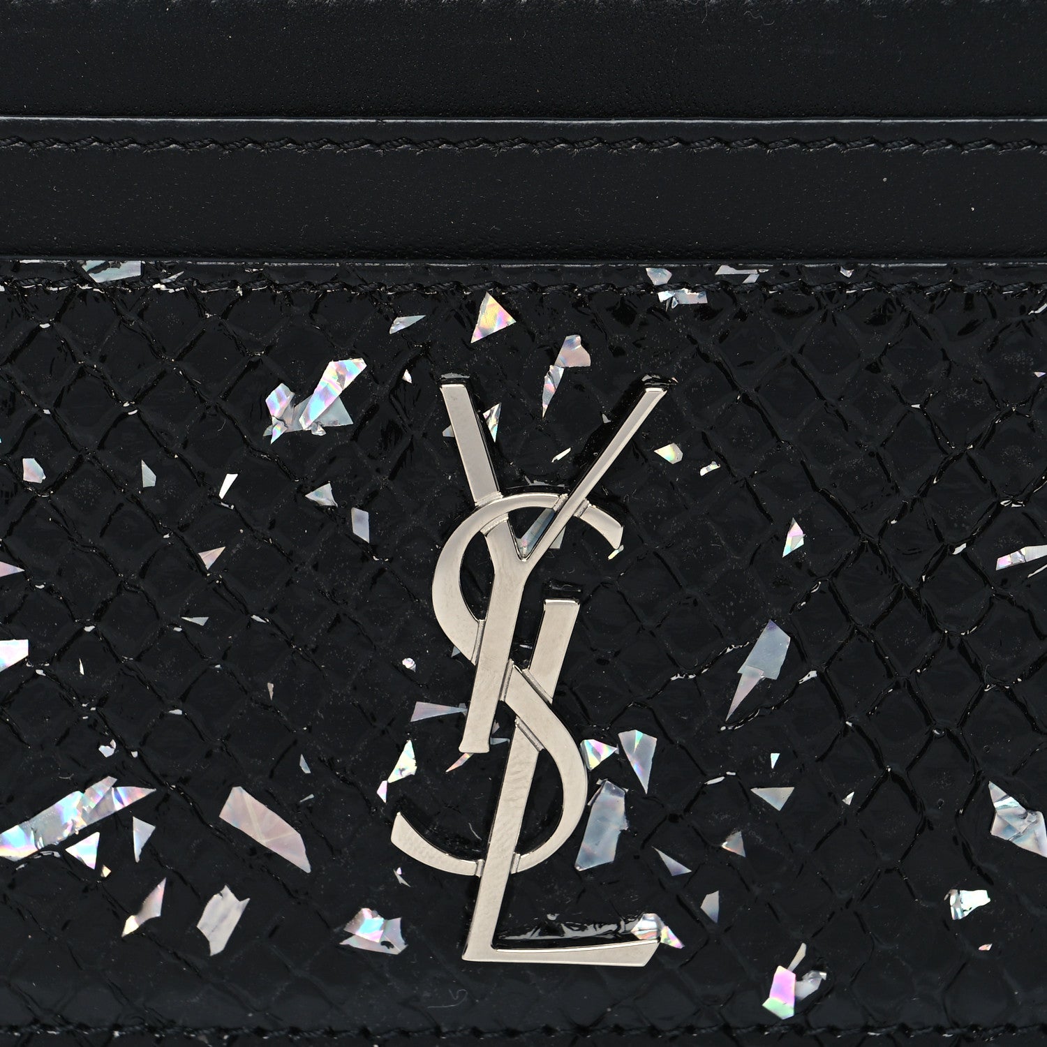 Saint Laurent Lambskin Python Embossed Glitter Monogram Credit Card Case Black 8 of 8