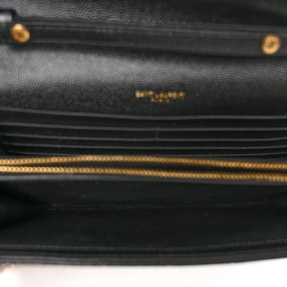 Saint Laurent Grain De Poudre Mixed Matelasse Triquilt Monogram Chain Wallet Black 5 of 10