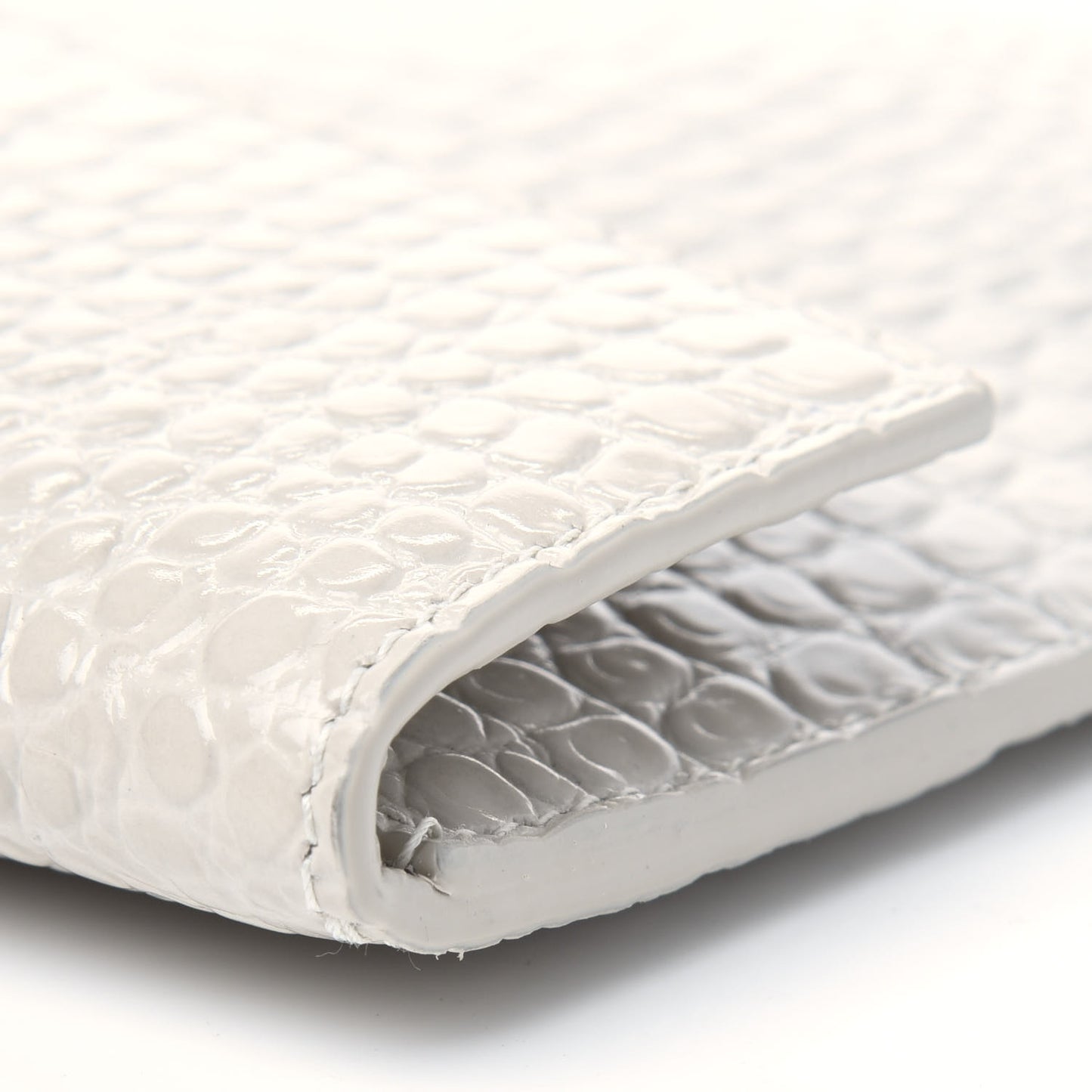 Calfskin Crocodile Embossed Uptown Monogram Pouch Crema Soft