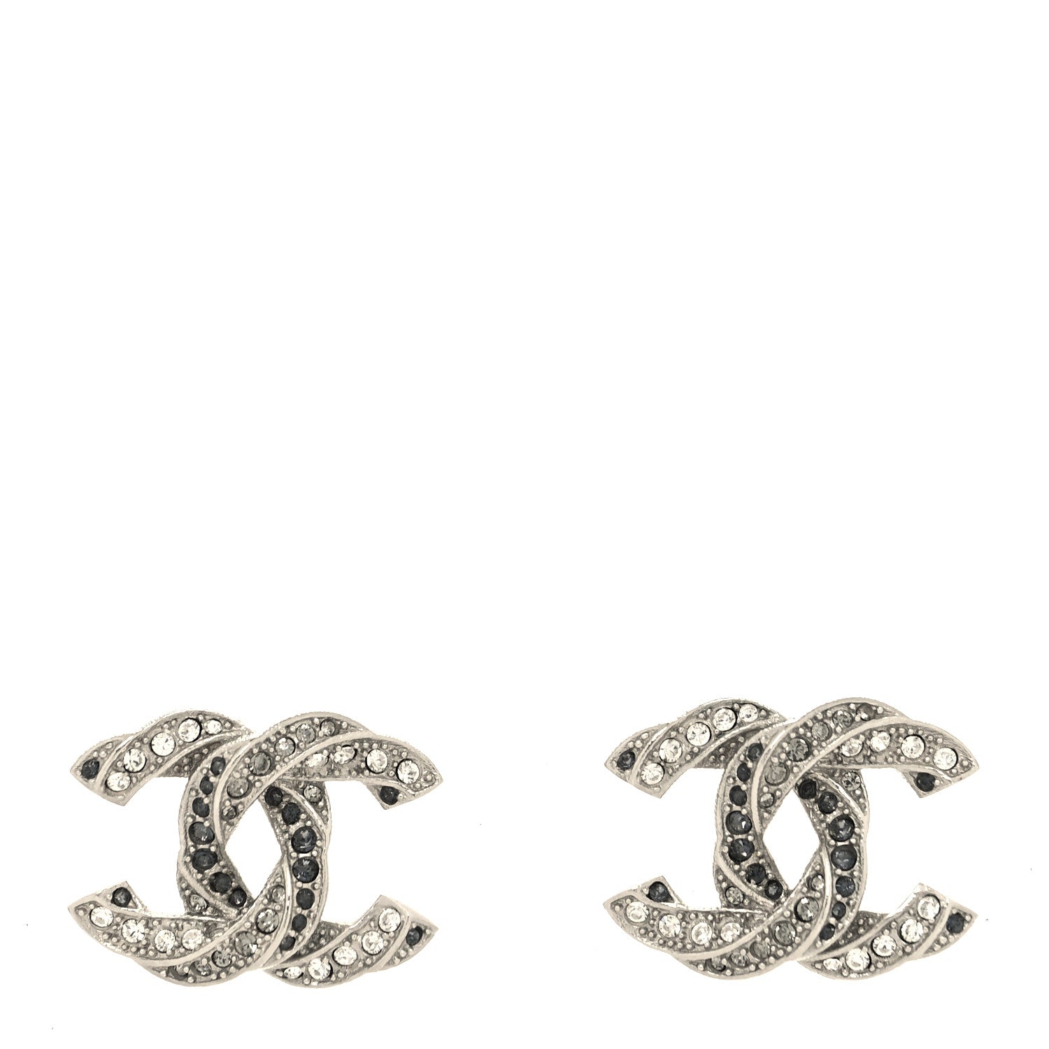 Chanel Crystal CC Twisted Earrings Silver 1 of 4
