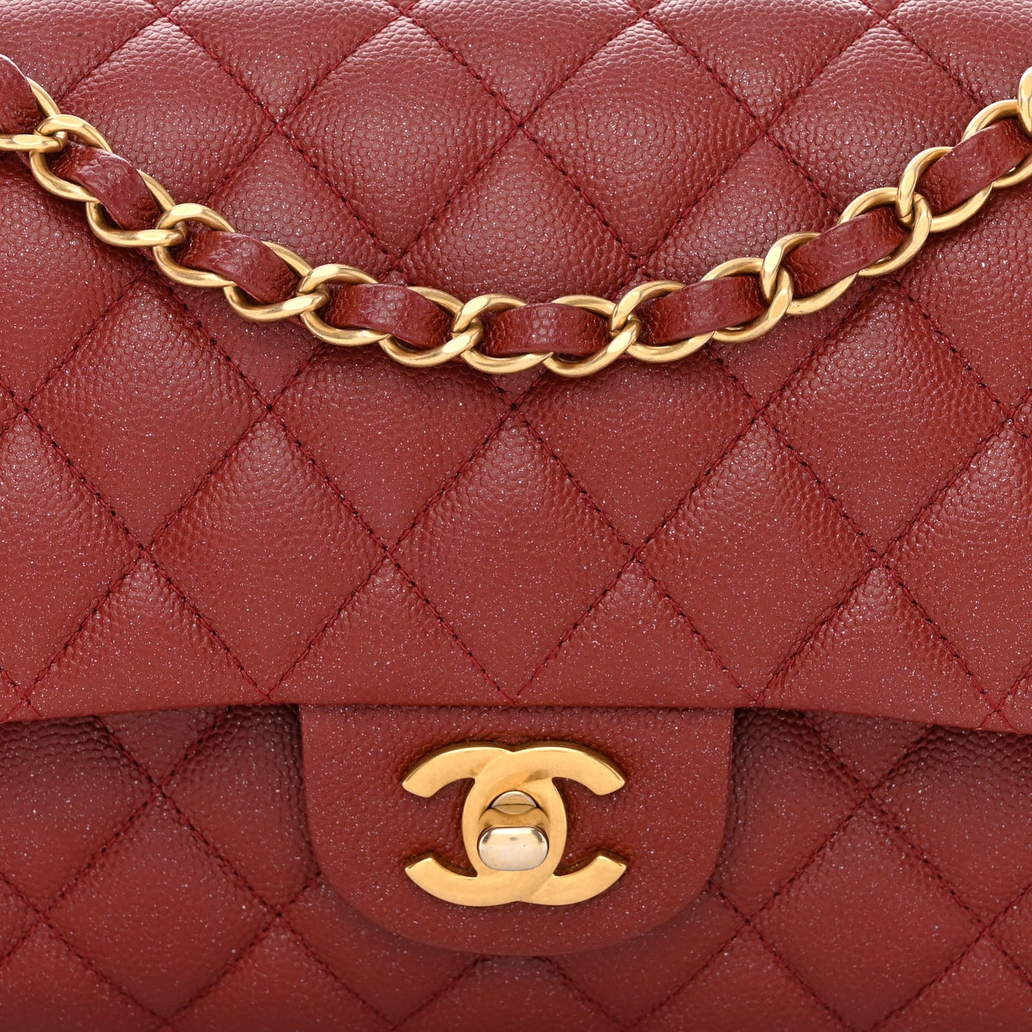 Iridescent Caviar Quilted Medium Double Flap Red