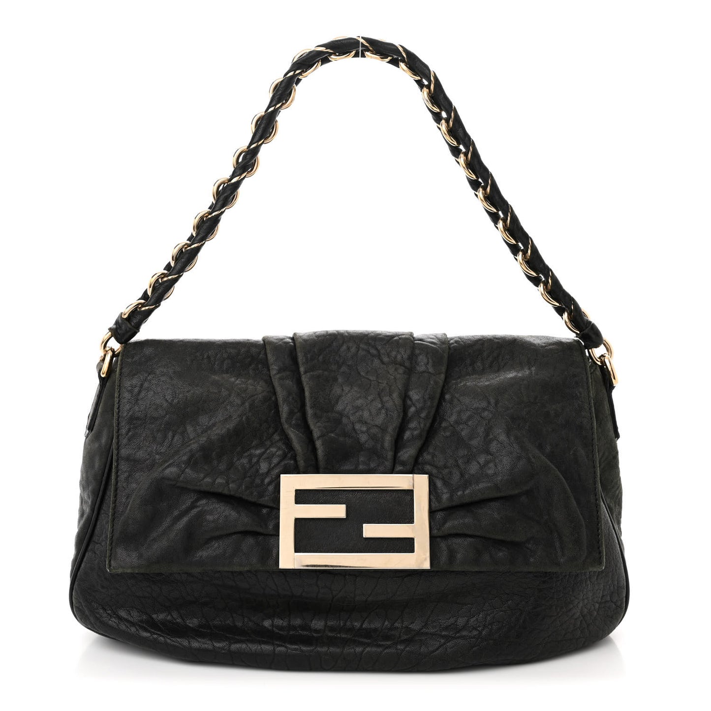 Crinkled Lambskin Mia Shoulder Flap Black