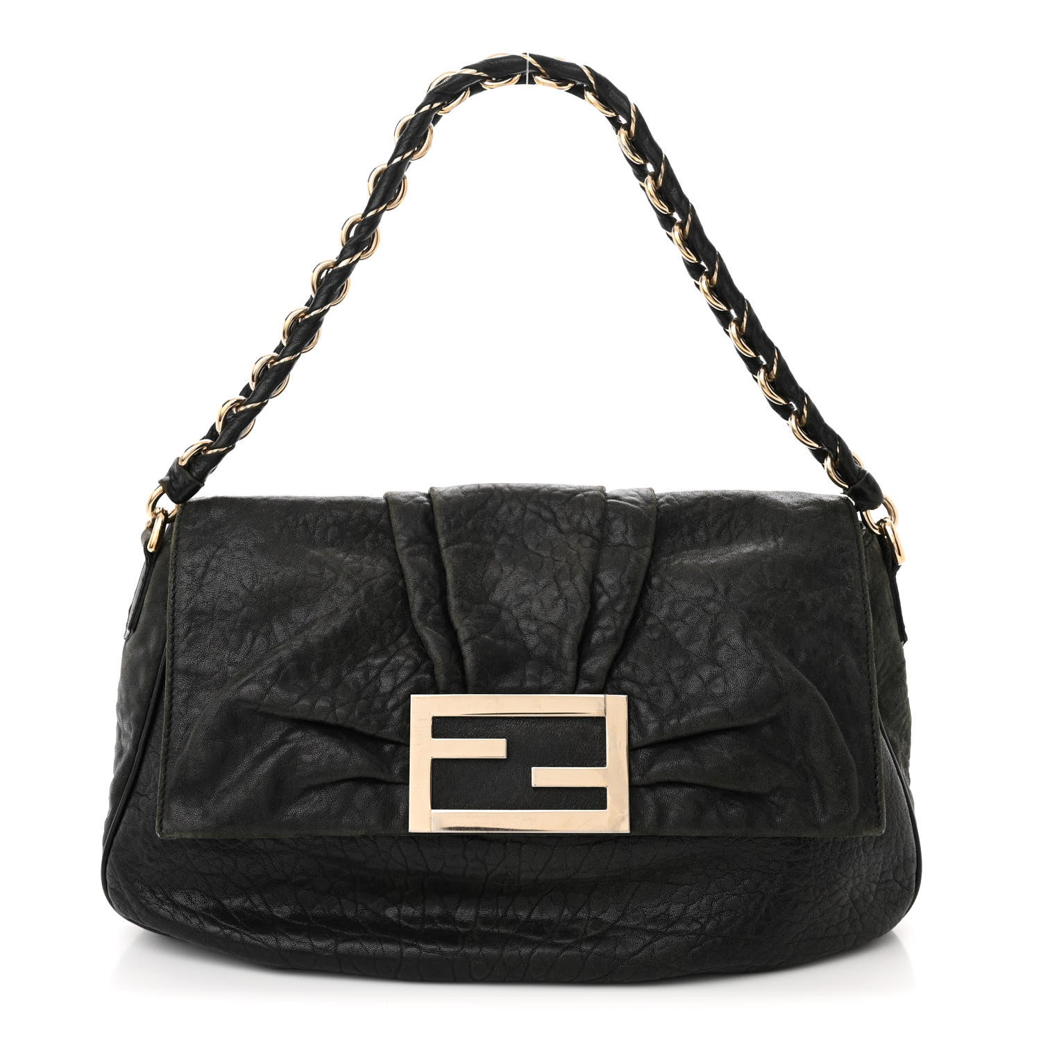 Fendi Crinkled Lambskin Mia Shoulder Flap Black 1 of 11