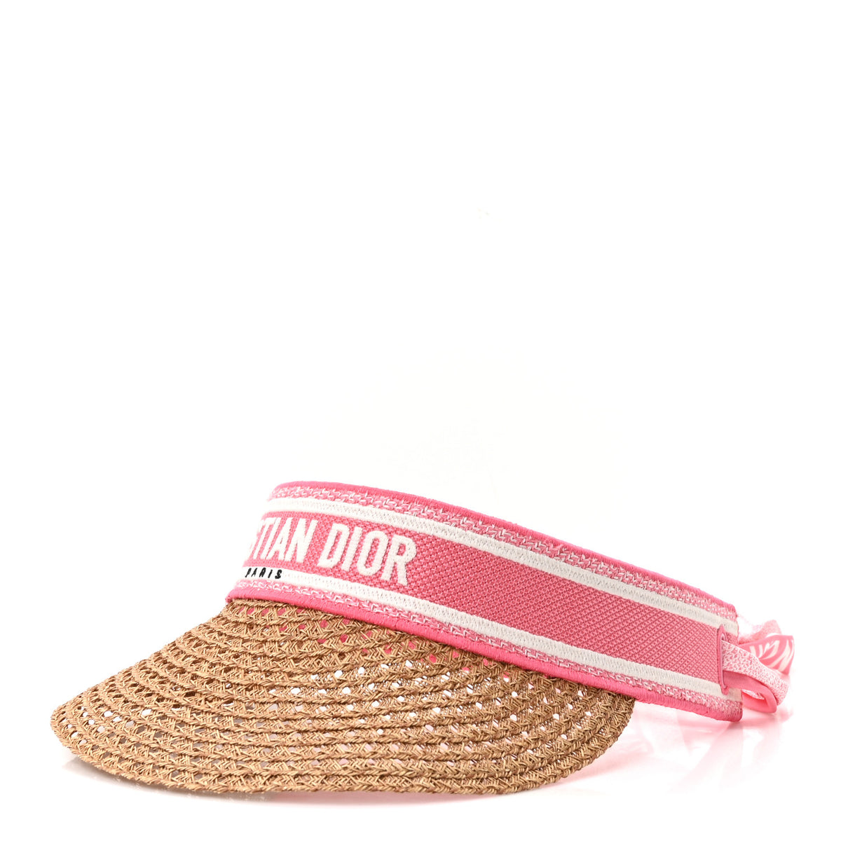 Straw Embroidered Dioriviera D-Ocean Visor Candy Pink