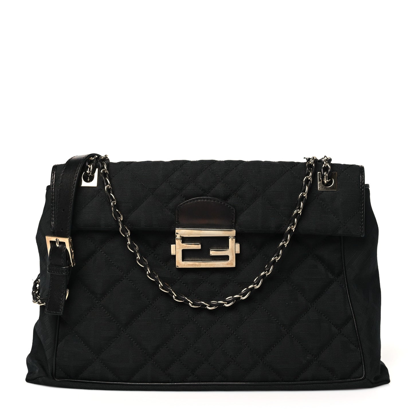 Zucca Quilted Maxi Baguette Shoulder Bag Black