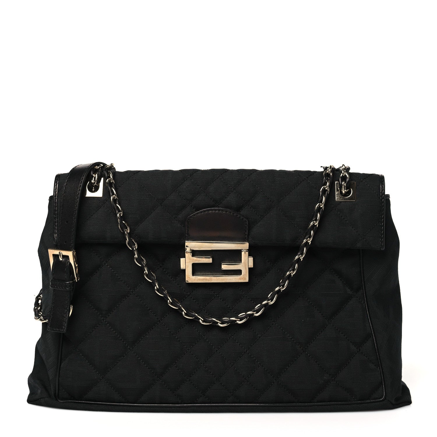 Fendi Zucca Quilted Maxi Baguette Shoulder Bag Black 1 of 11