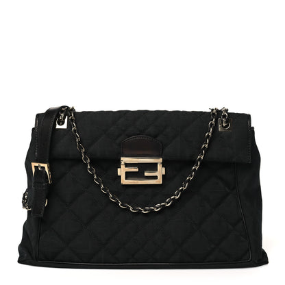 Fendi Zucca Quilted Maxi Baguette Shoulder Bag Black 1 of 11