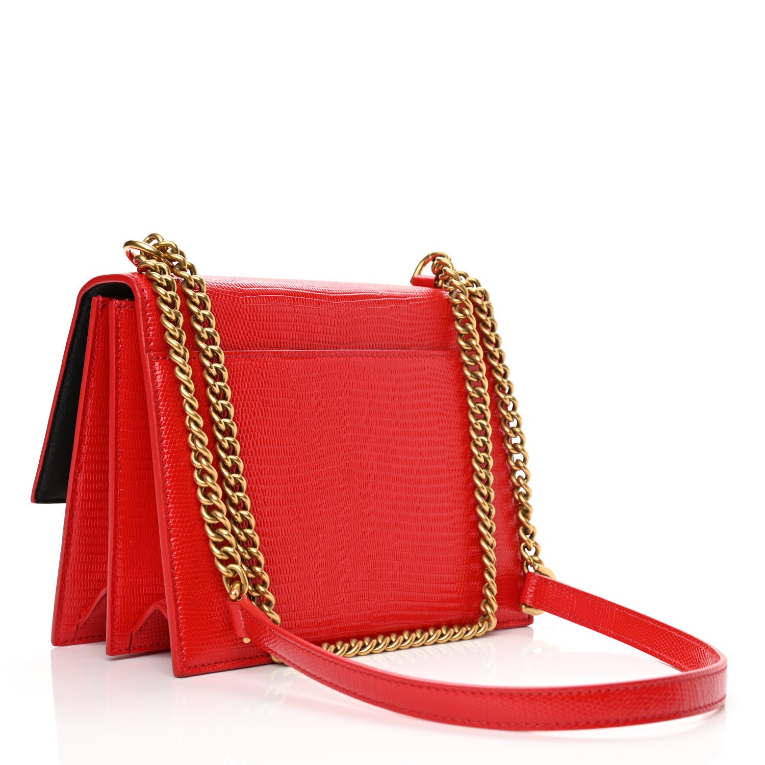 Balenciaga Patent Calfskin Lizard Embossed Sharp S Chain Satchel Vivid Red 3 of 8