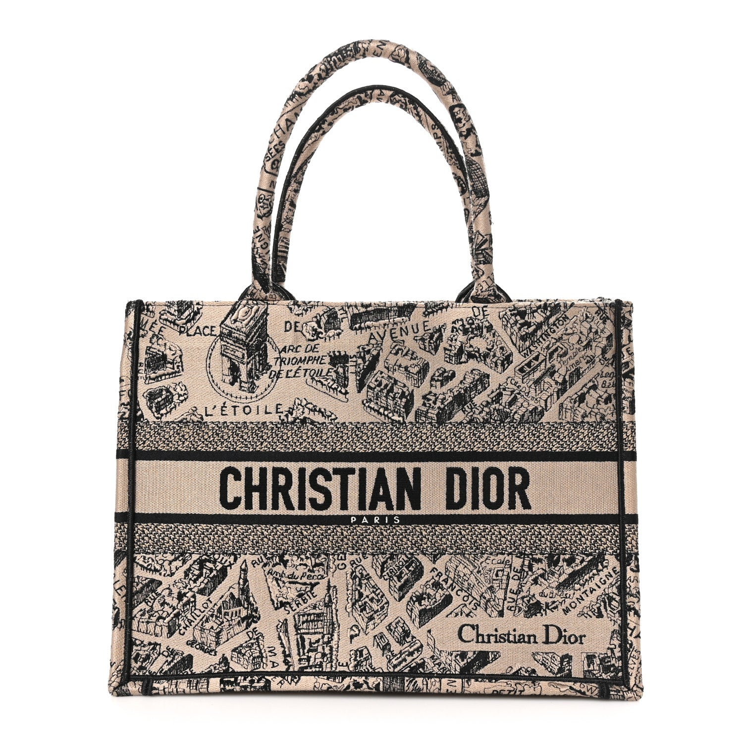 Christian Dior Canvas Embroidered Medium Plan De Paris Book Tote Beige Multi 1 of 11