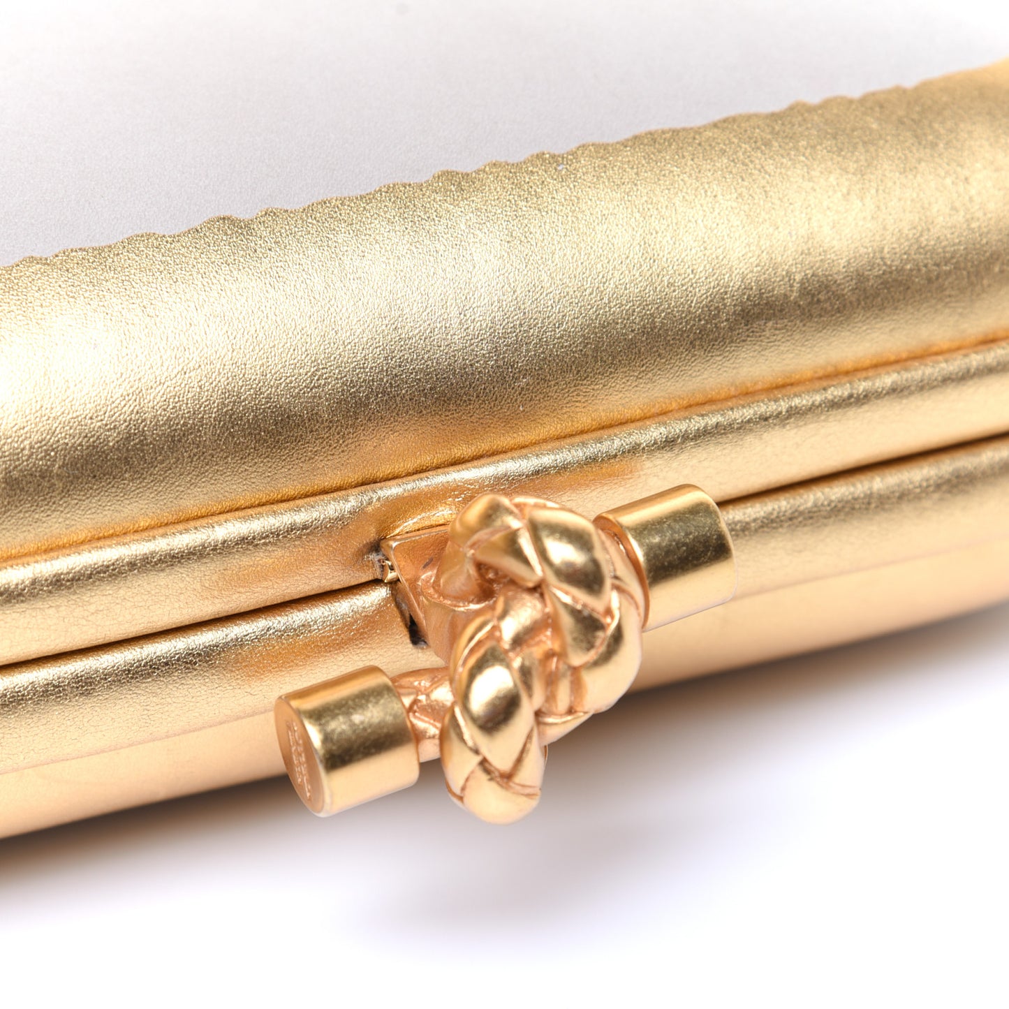 Gilded Waxed Leather Knot Clutch Gold White