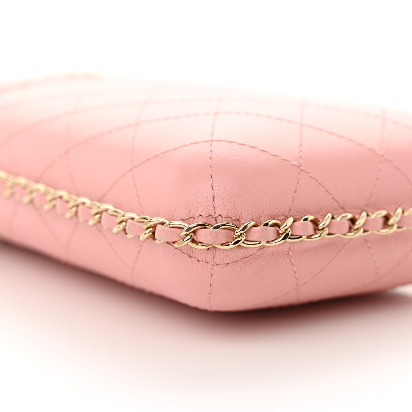 Lambskin Quilted Chain Around Phone Holder Pink