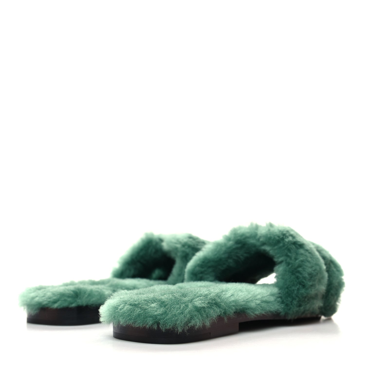 Hermes Woolskin Oran Sandals 35 Vert Anglais 4 of 8