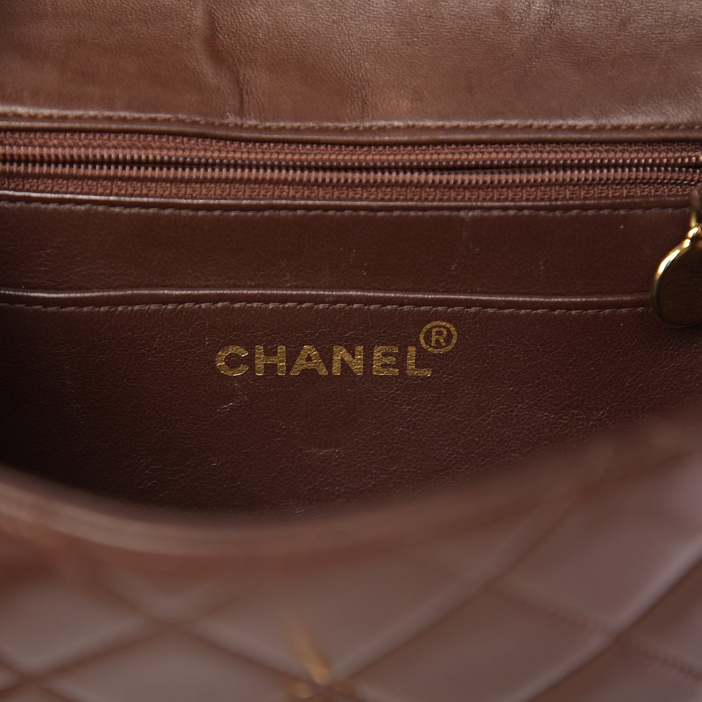 Lambskin Quilted Flap Shoulder Bag Brown