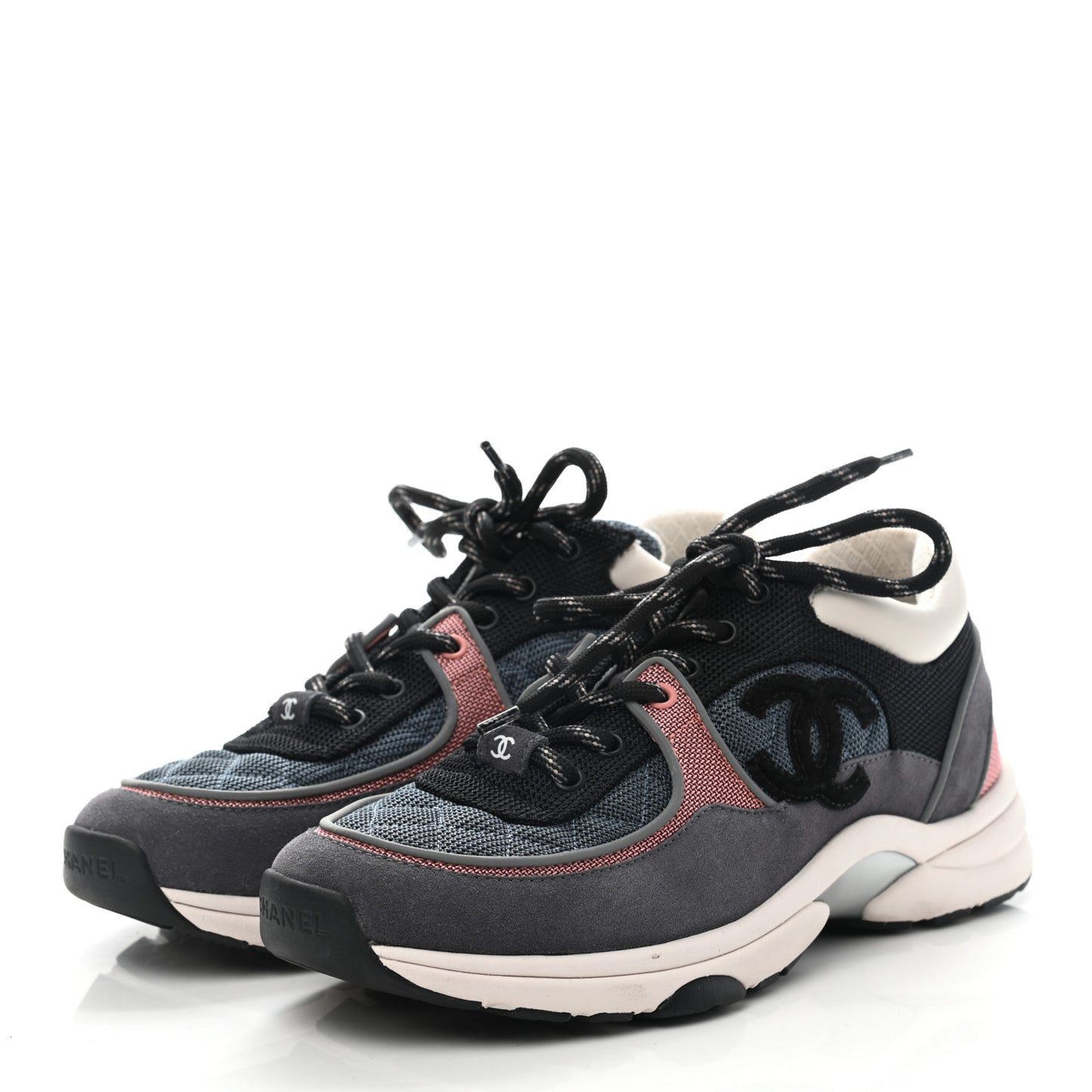 Nylon Calfskin Suede Womens CC Sneakers 39 Grey Pink