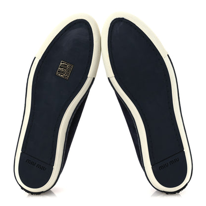 Miu Miu Camoscio Crystal Embellished Womens Low Top Sneakers 38 Navy 7 of 11