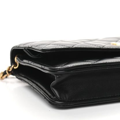 Chanel Lambskin Quilted CC Pearl Crush Wallet on Chain WOC Black 9 of 10