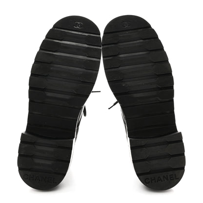 Chanel Shiny Lambskin Quilted Lace Up Combat Boots 38 Grey Black 5 of 8