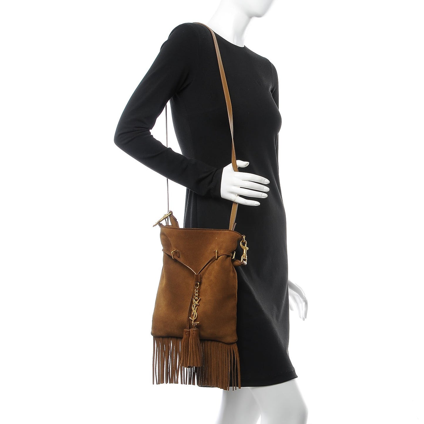 Suede Fringe Small Monogram Bucket Bag Light Ocre