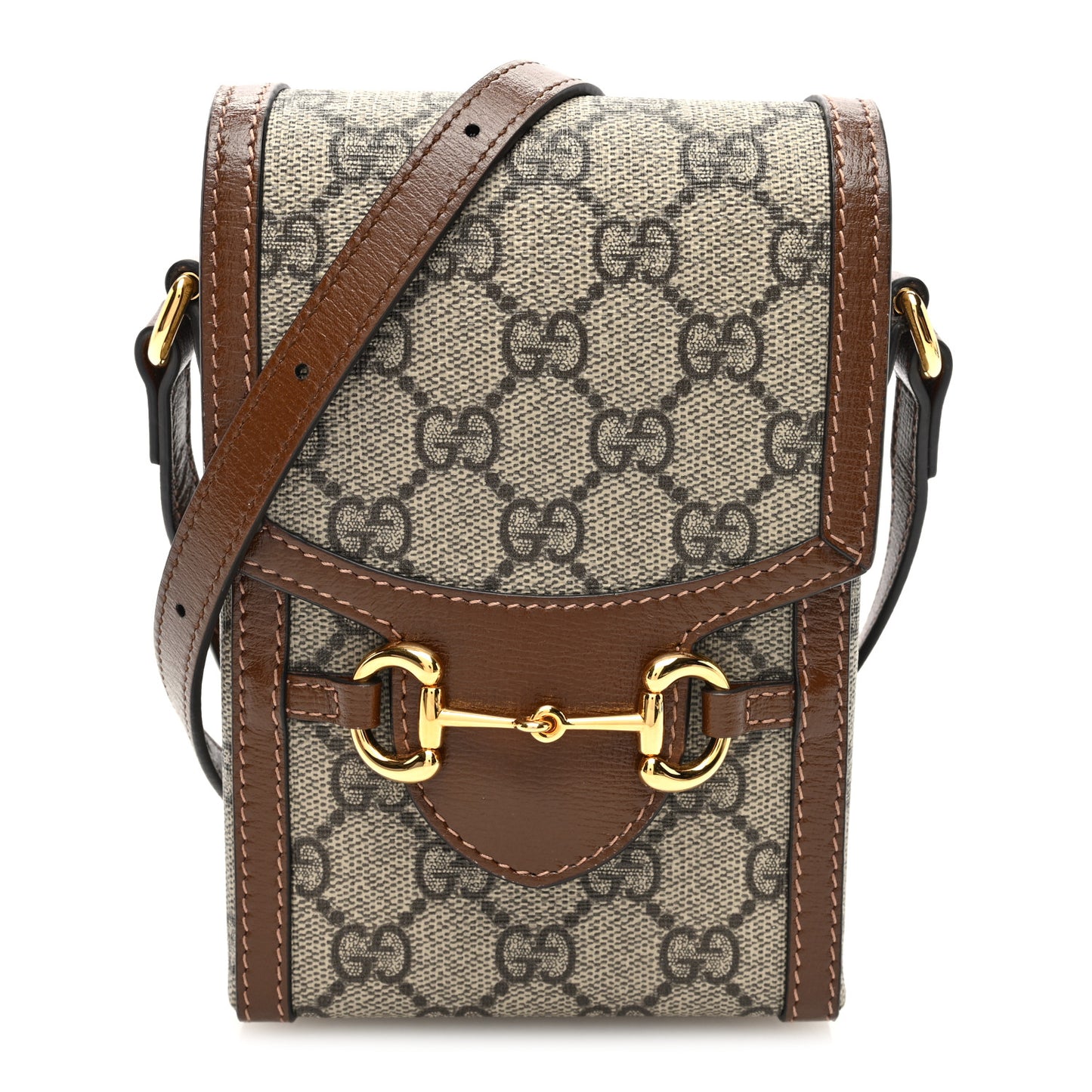 GG Supreme Monogram Mini Horsebit 1955 Crossbody Bag Beige Brown Sugar