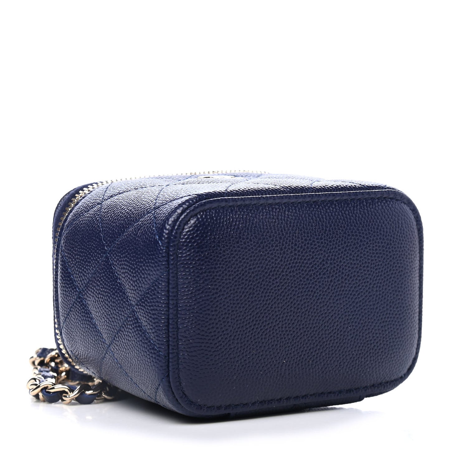 Caviar Quilted Mini Vanity Case With Chain Navy Blue