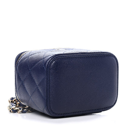 Chanel Caviar Quilted Mini Vanity Case With Chain Navy Blue 3 of 4