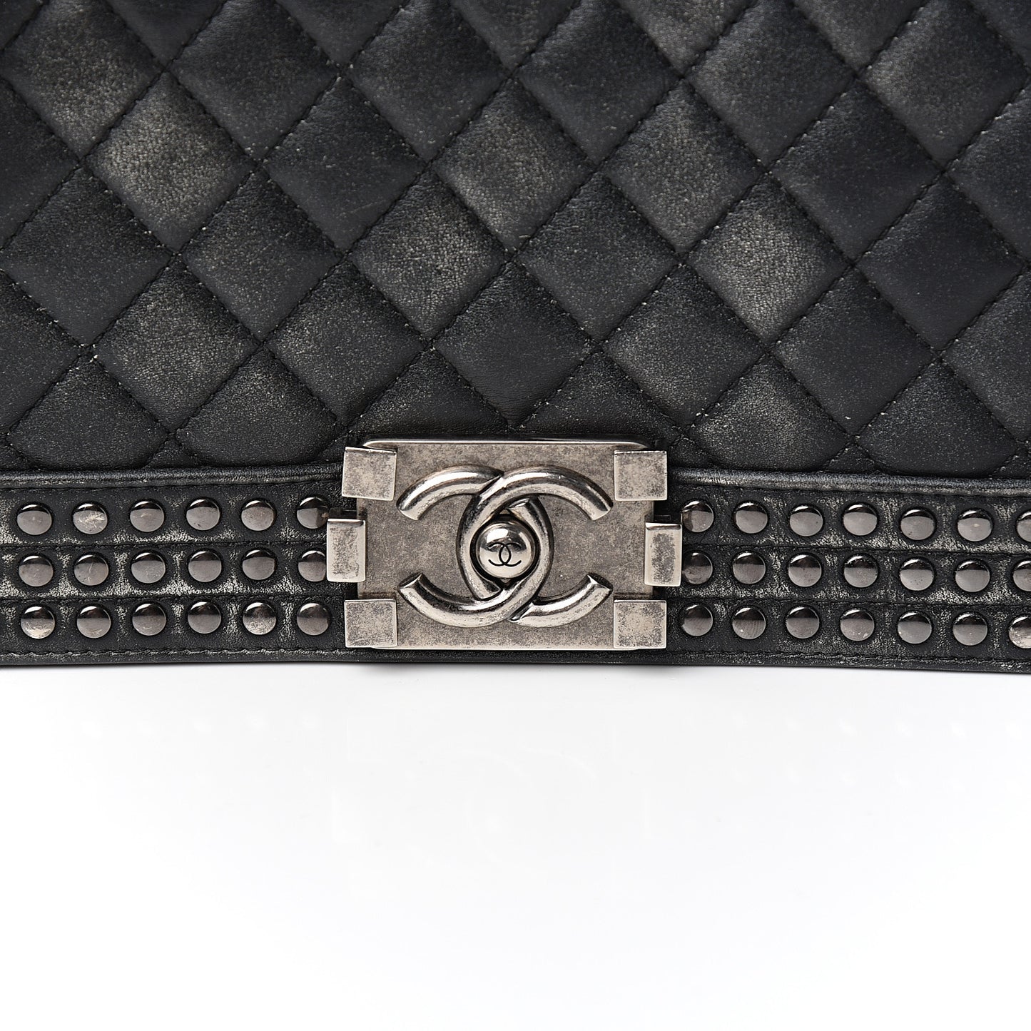Faded Calfskin Quilted Medium Studded Boy Flap Black