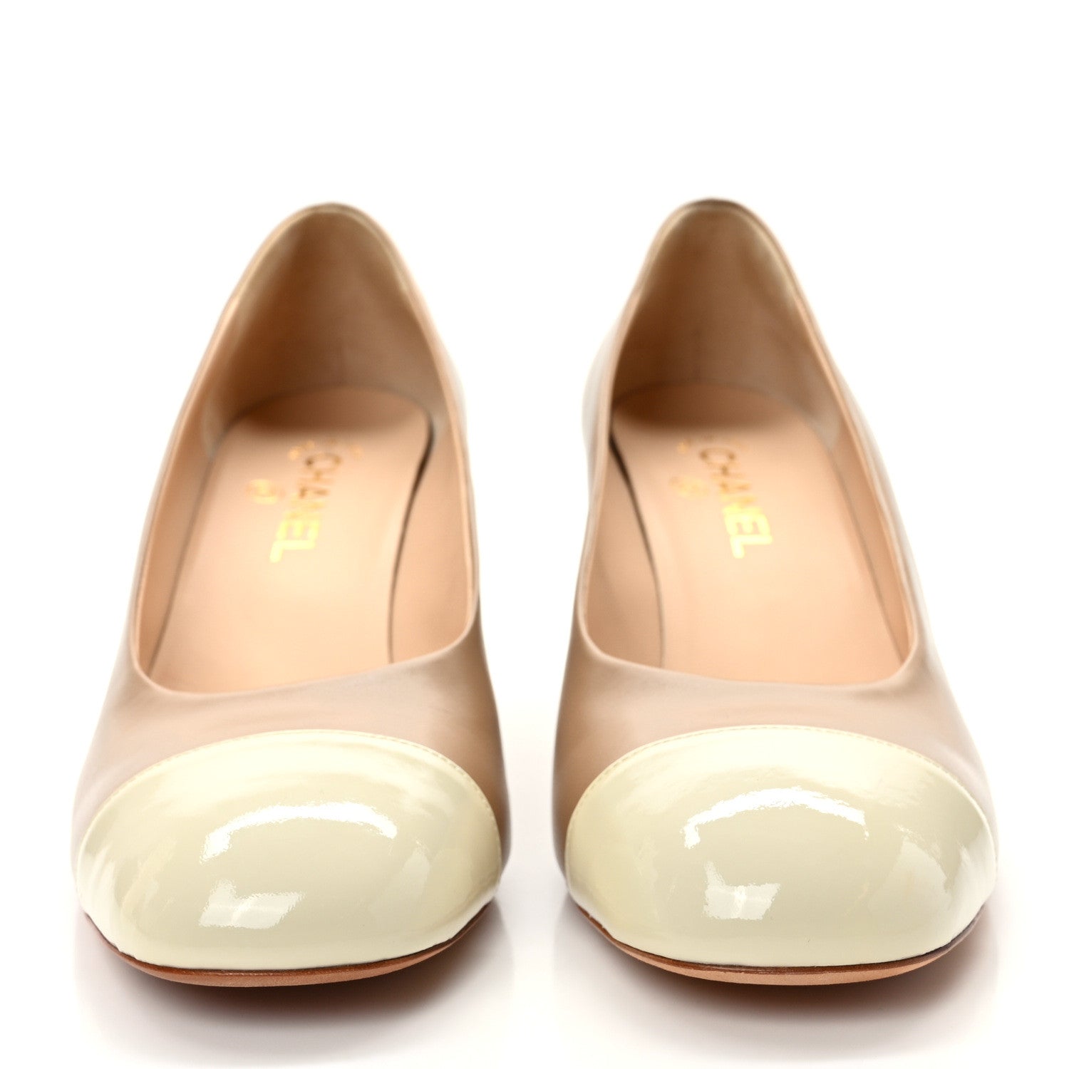 Chanel Lambskin Patent Cap Toe Pumps 41 Beige White 2 of 9