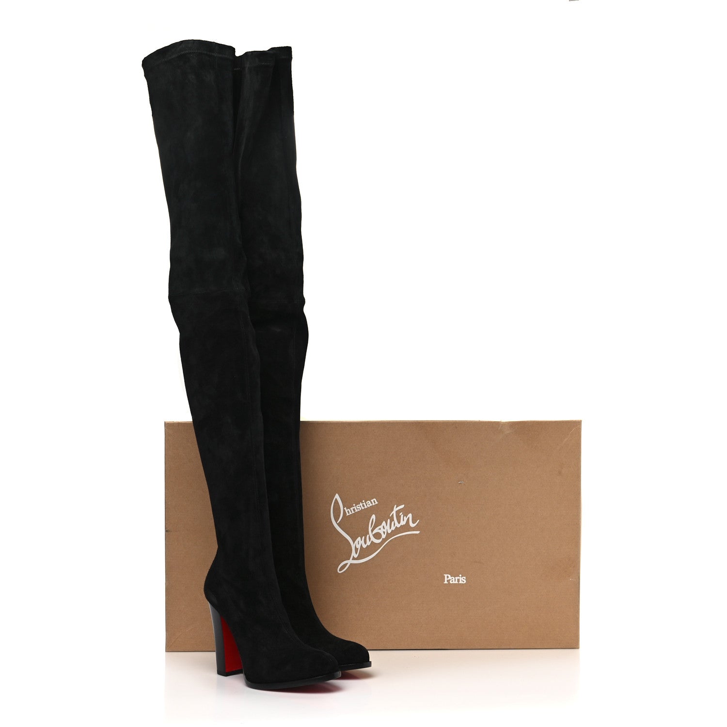 Christian Louboutin Veau Velours Verusch 100 Over The Knee Boots 38.5 Black 7 of 7