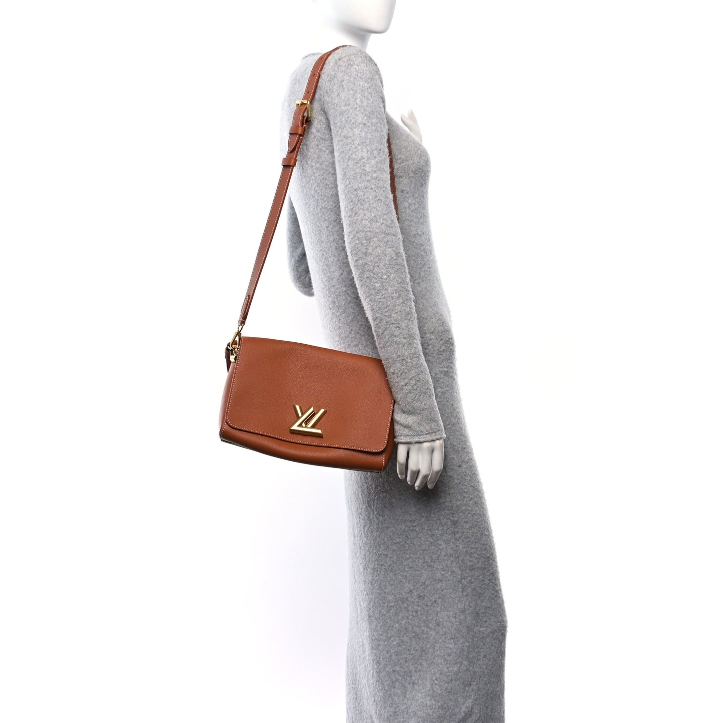 Calfskin Soft Twist Shoulder Bag Cognac