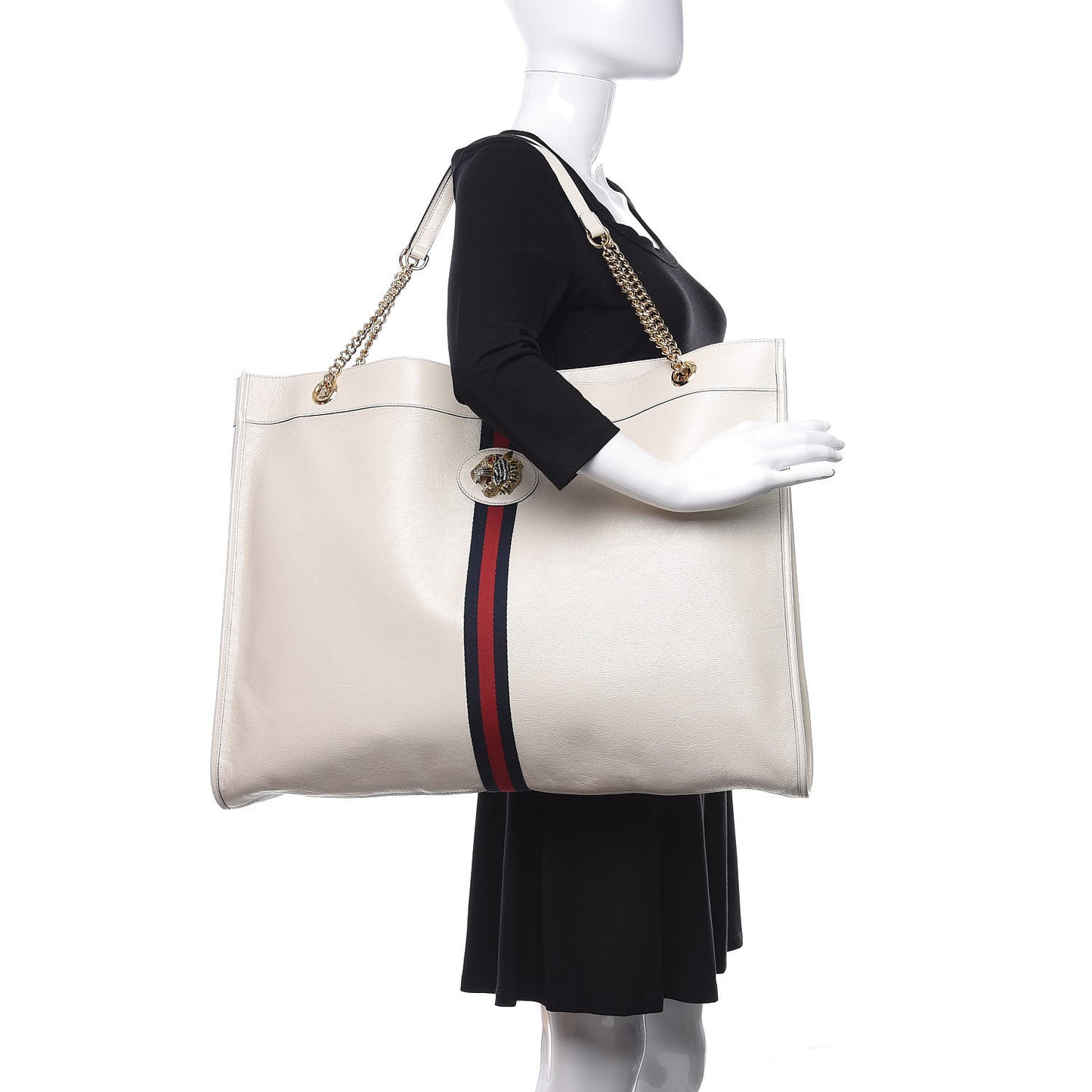 Calfskin Maxi Rajah Chain Tote White