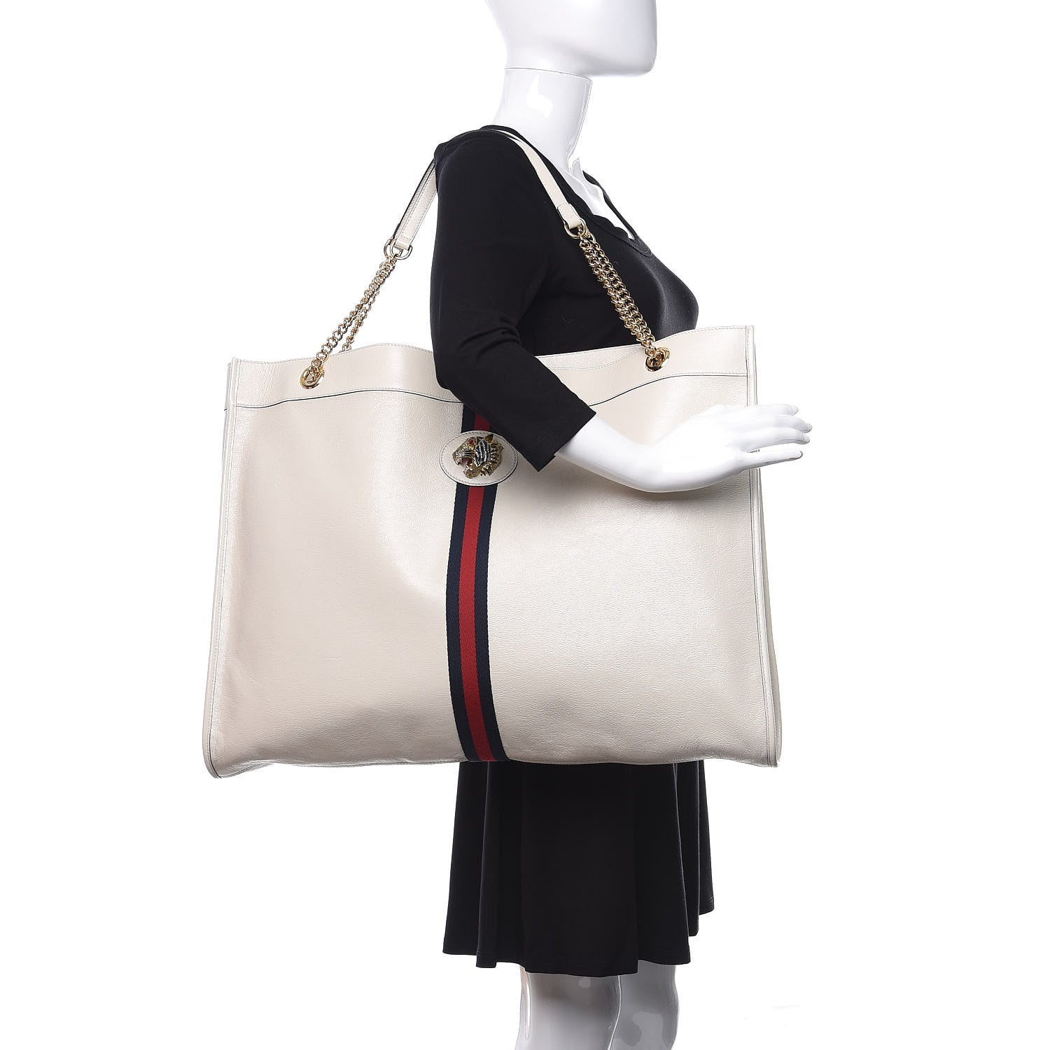 Gucci Calfskin Maxi Rajah Chain Tote White 2 of 10
