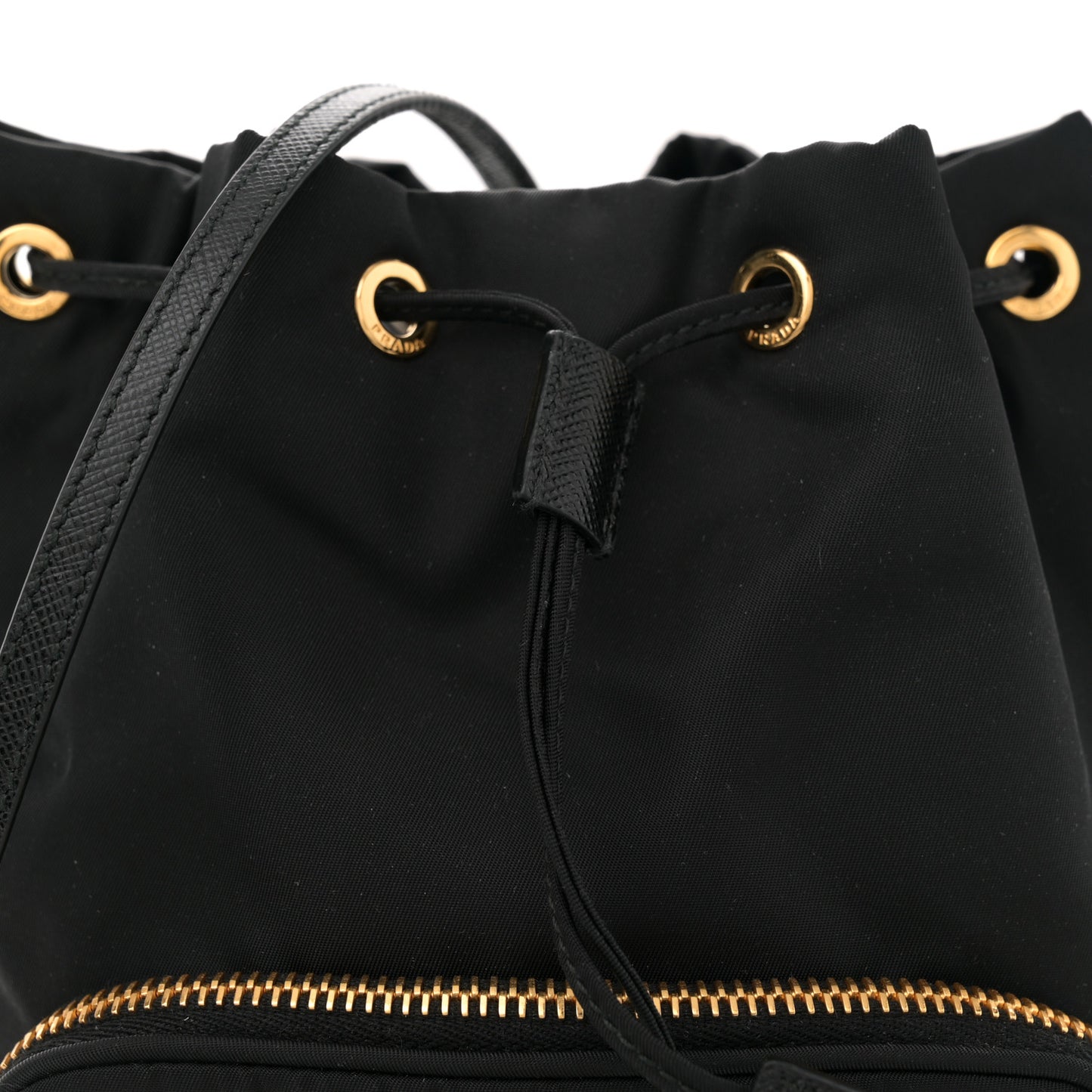 Saffiano Tessuto Nylon Mini Bucket Crossbody Bag Black