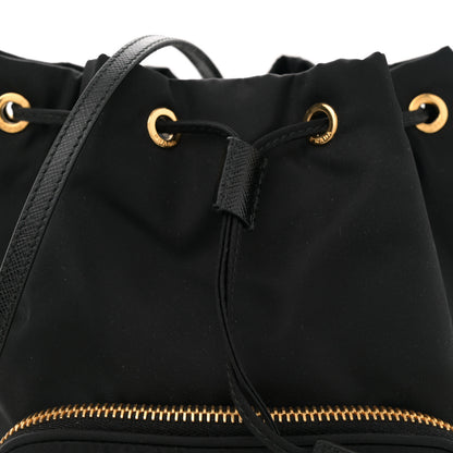Prada Saffiano Tessuto Nylon Mini Bucket Crossbody Bag Black 8 of 11