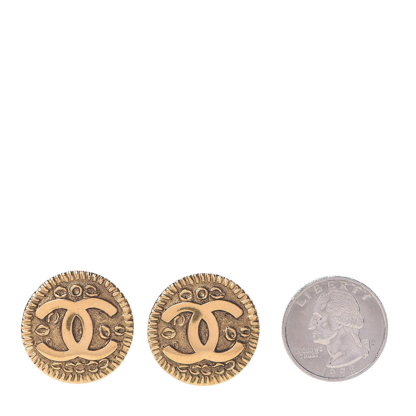 CC Button Clip On Earrings Gold