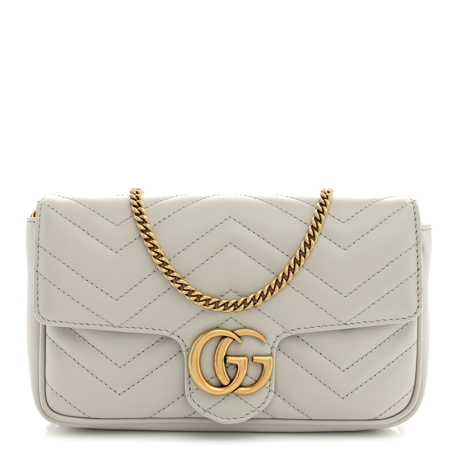 Gucci Calfskin Matelasse Mini GG Marmont Shoulder Bag With Card Holder Light Grey Salvy Green 1 of 14