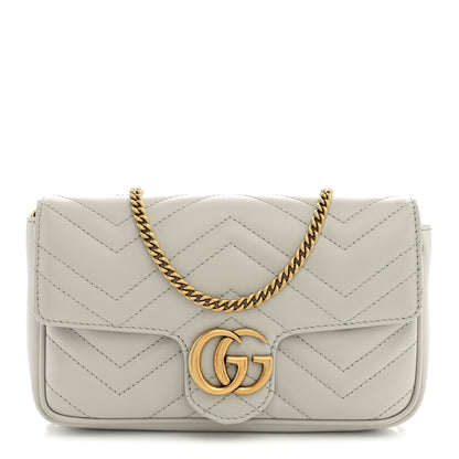 Gucci Calfskin Matelasse Mini GG Marmont Shoulder Bag With Card Holder Light Grey Salvy Green 1 of 14