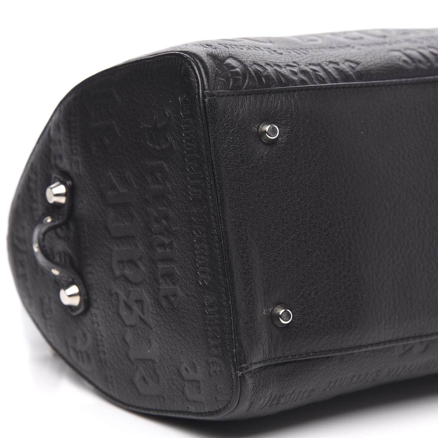 Calfskin Studded Logo Embossed Satchel Black