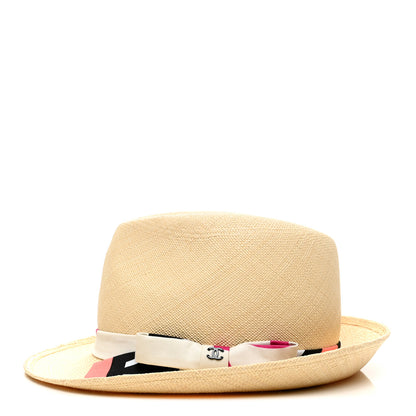 Chanel Straw Ribbon Fedora Hat M Beige Multicolor 4 of 8